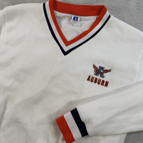 Vintage Auburn Tiger Russell Athletic Pullover Men Large White Waffle Knit Lined - Picture 1 of 11